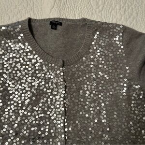 Ann Taylor XL Gray Sequin Cardigan Wool Blend, Long Sleeve, Snap Front Closure